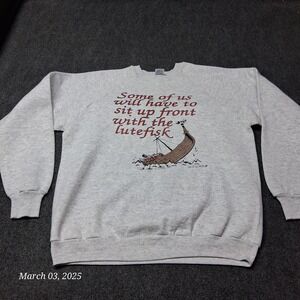 VTG JerZees Ed Fischer Sit‎ Up Front With Lutefisk Sweatshirt Adult SZ XL